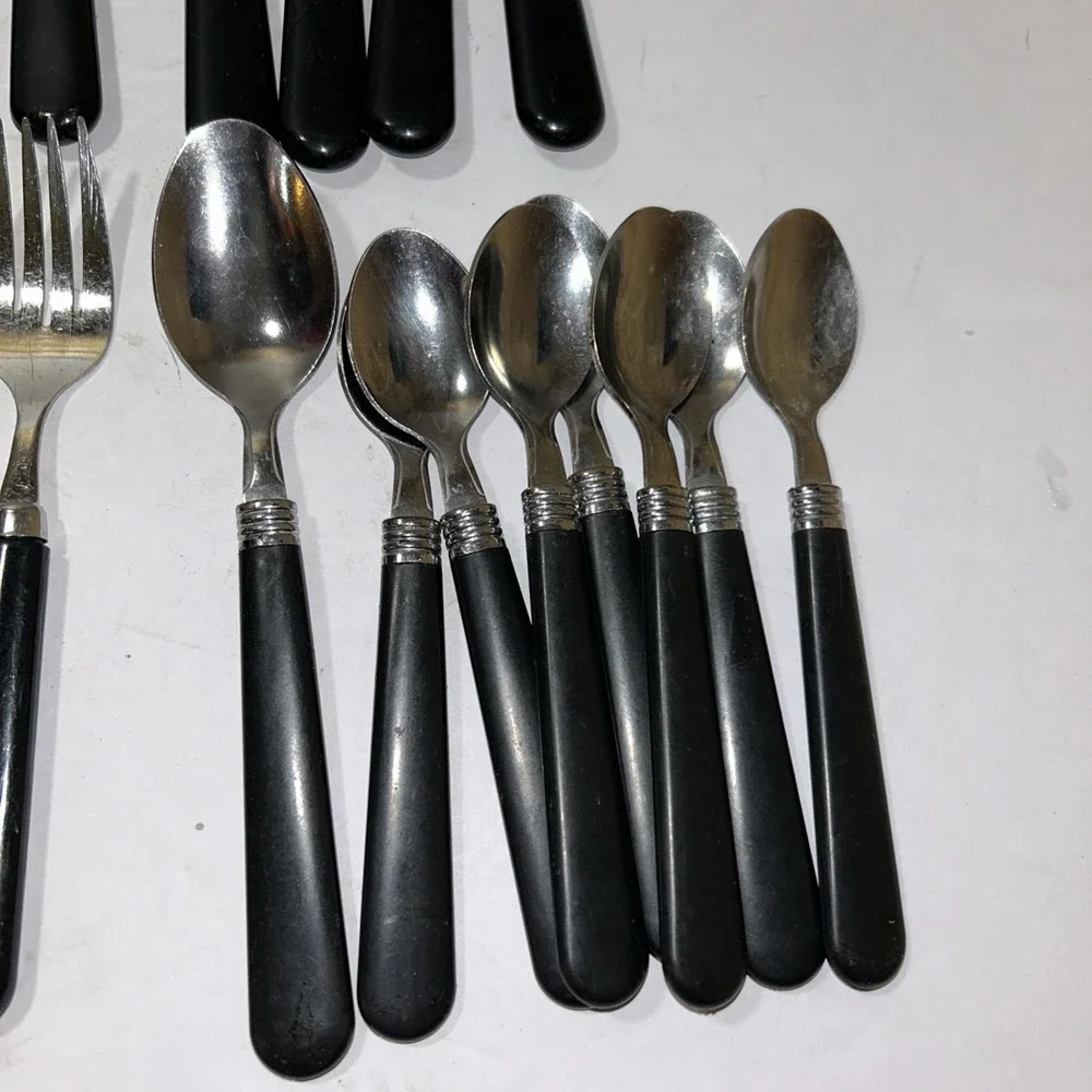 28 pc Stainless Flatware Black Composite Handle Set (2 Patterns)